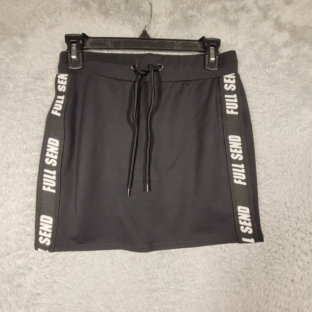 NELK BOYS FULL SEND Black Athletic Skirt With Logo Tape Drawstring Waist Size S